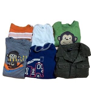 12 mos Boy Long Sleeve Shirt Onesie Bundle Monkeys Art Class Button Down